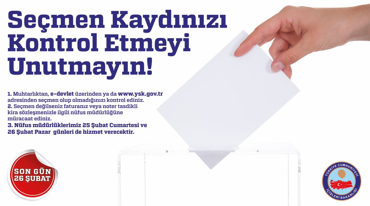 Seçmen Kayıdınızı Kontrol Etmeyi Unutmayin !