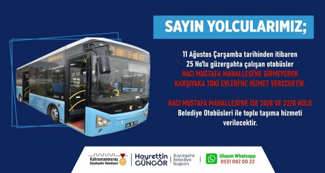 Kahramanmaraş'ta Üç Otobüs Hattında Değişiklik