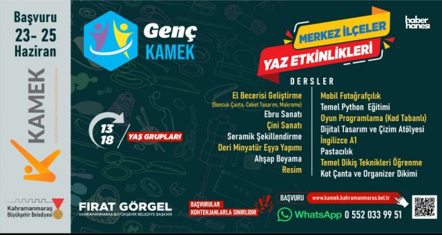 Kahramanmaraş Büyükşehir’in Genç KAMEK Kurslarında Kayıt Zamanı; Başvurular Başladı