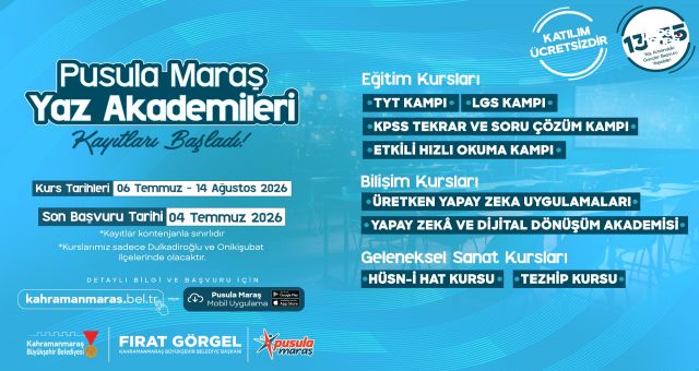 Pusula Maraş Yaz Akademileri’ne Kayıtlar Başladı