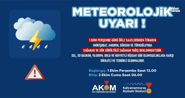 Meteoroloji uyardı! Kahramanmaraş’ta 4 ilçede kuvvetli yağış bekleniyor