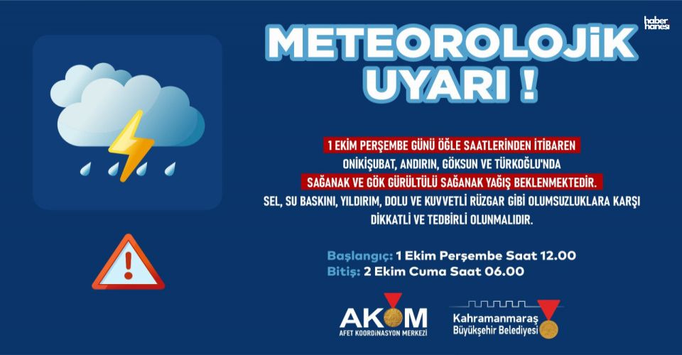 Meteoroloji uyardı! Kahramanmaraş’ta 4 ilçede kuvvetli yağış bekleniyor