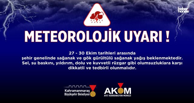 Kahramanmaraş'a Sağanak Geliyor! AKOM Tarih ve Saat Verdi: 4 Gün Sürecek