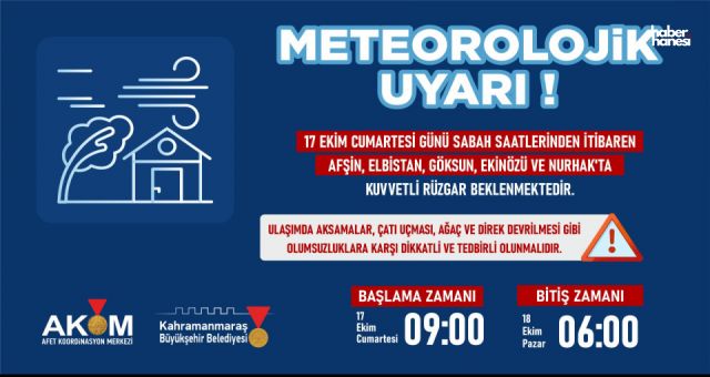 Kahramanmaraş’ta 5 İlçe İçin Kuvvetli Rüzgâr Uyarısı