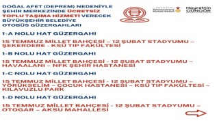 Kahramanmaraş Şehir Merkezinde Ücretsiz Toplu Taşıma Hizmeti