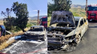 Kahramanmaraş'ta Hareket Halindeyken Alev Alan Otomobil Demir Yığınına Döndü!