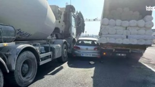 Kahramanmaraş'ta Korkutan Kaza: Otomobil Kamyon ve Beton Mikseri Arasında Kaldı