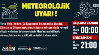 Kahramanmaraş’ta 25 Aralık Fırtına ve Kuvvetli Rüzgâr Uyarısı