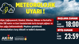 Kahramanmaraş'ta 6 İlçede Yağmur ve Kar Uyarısı!