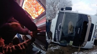 Kahramanmaraş'ta Kaygan Yol Kazaya Neden Oldu: İşçi Servisi Yan Yattı