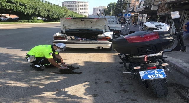 Adana’da polis, otomobilin çarptığı kediyi veterinere götürdü