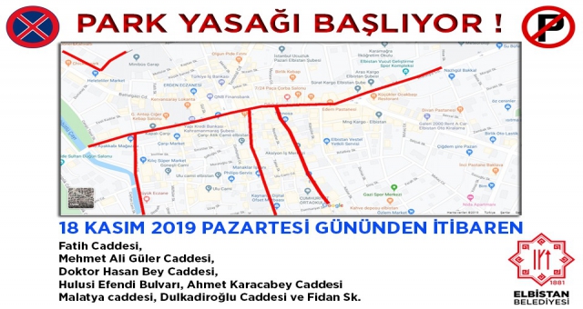 Elbistan'da Caddelerde Park Yasağına Geçiliyor