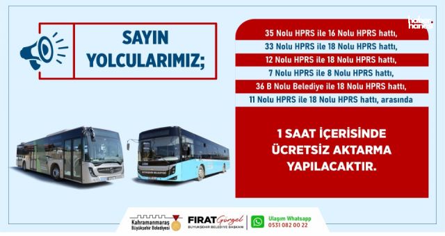 Kahramanmaraş Büyükşehir Belediyesi'nden Toplu Ulaşımda Yeni Destek