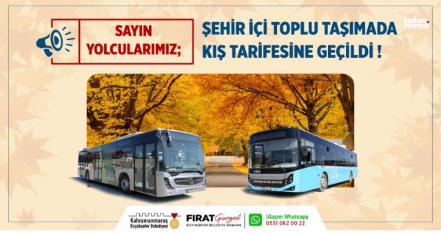 Kahramanmaraş’ta Toplu Taşımada Kış Tarifesi Başladı! Yeni Sefer Saatleri Açıklandı