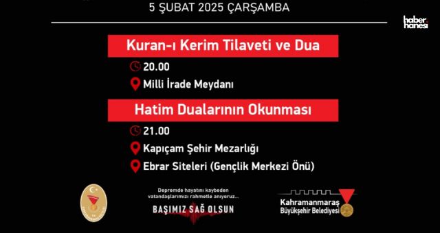 Kahramanmaraş’ta 6 Şubat Deprem Şehitleri Dualarla Anılacak