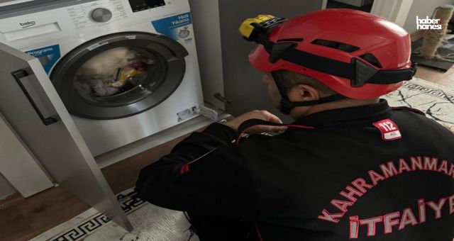Kahramanmaraş’ta Evde Korku Dolu Anlar: Kedi Çamaşır Makinesine Sıkıştı