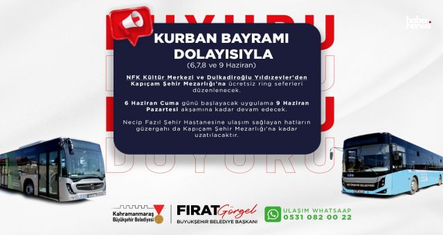 Kahramanmaraş Büyükşehir’den Kabir Ziyaretlerine Ücretsiz Ulaşım Desteği