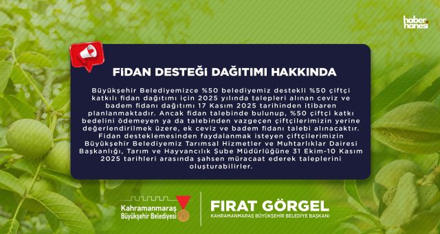 Kahramanmaraş’ta Ceviz ve Badem Fidanı Desteğinde Ek Başvurular Başladı