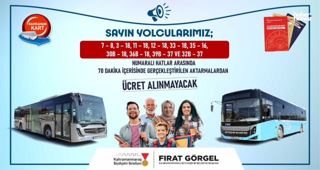 Kahramanmaraş Büyükşehir’den Ücretsiz Aktarma