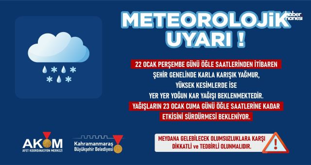 22 Ocak’ta Kahramanmaraş'ta Kar Yağışı Bekleniyor!