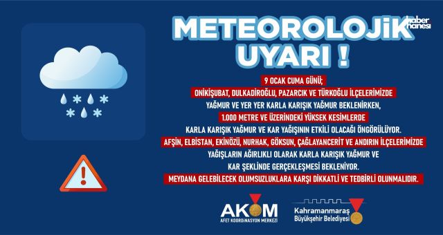 9 Ocak’ta Kahramanmaraş'ta Yağışlı Hava Etkili Olacak!