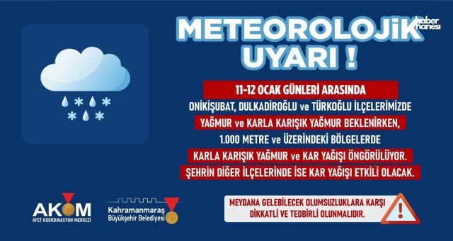 Kahramanmaraş’ta Kar Alarmı: Büyükşehir’den Vatandaşlara Tedbir Çağrısı