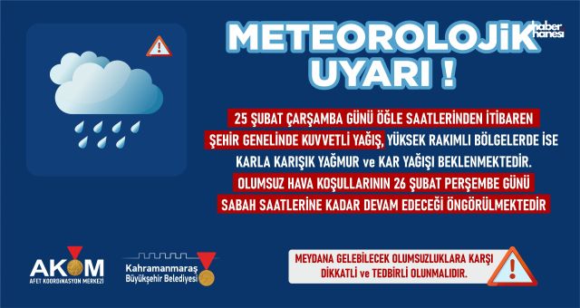 AKOM Uyardı: Kahramanmaraş'a 2 Günlük Sağanak Alarmı Verildi