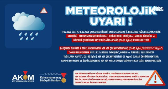 AKOM’dan Kahramanmaraş İçin Kuvvetli Yağış Uyarısı