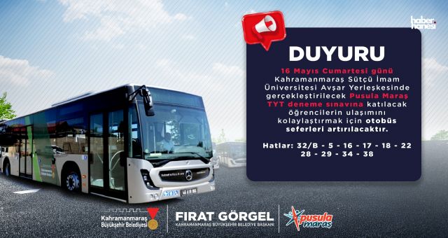 Kahramanmaraş Büyükşehir’den YKS Öncesi Son Provaya Katılacak Gençlere Ulaşım Desteği