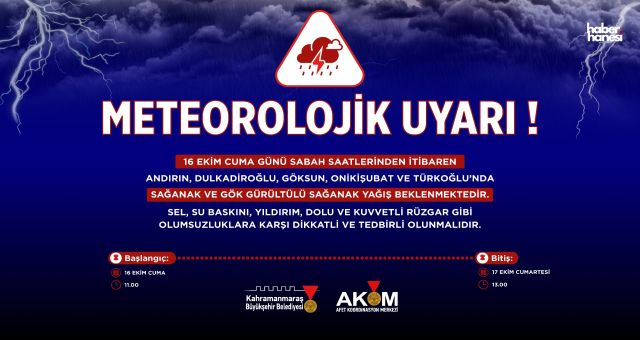 Kahramanmaraş’ta AKOM’dan Sarı Kodlu Sağanak Alarmı: 3 İlçe ve Merkez İçin Saat Verildi!