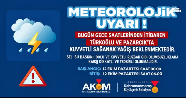 Kahramanmaraş’ta İki İlçe İçin Kuvvetli Sağanak Uyarısı!