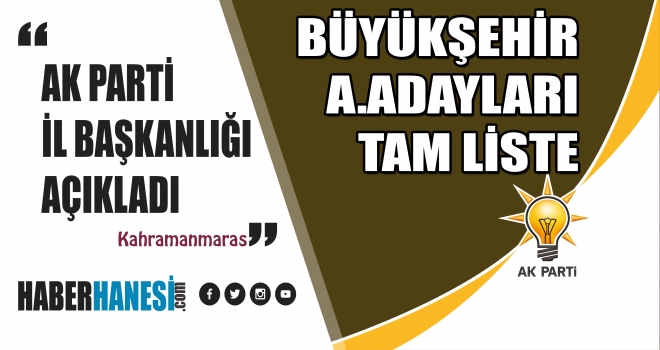 AK Parti’nin Kahramanmaraş Büyükşehir Aday Adaylarının Tam İsim Listesi